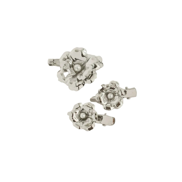 nar'sha - Metal Flower Hair Clips Set - Silver