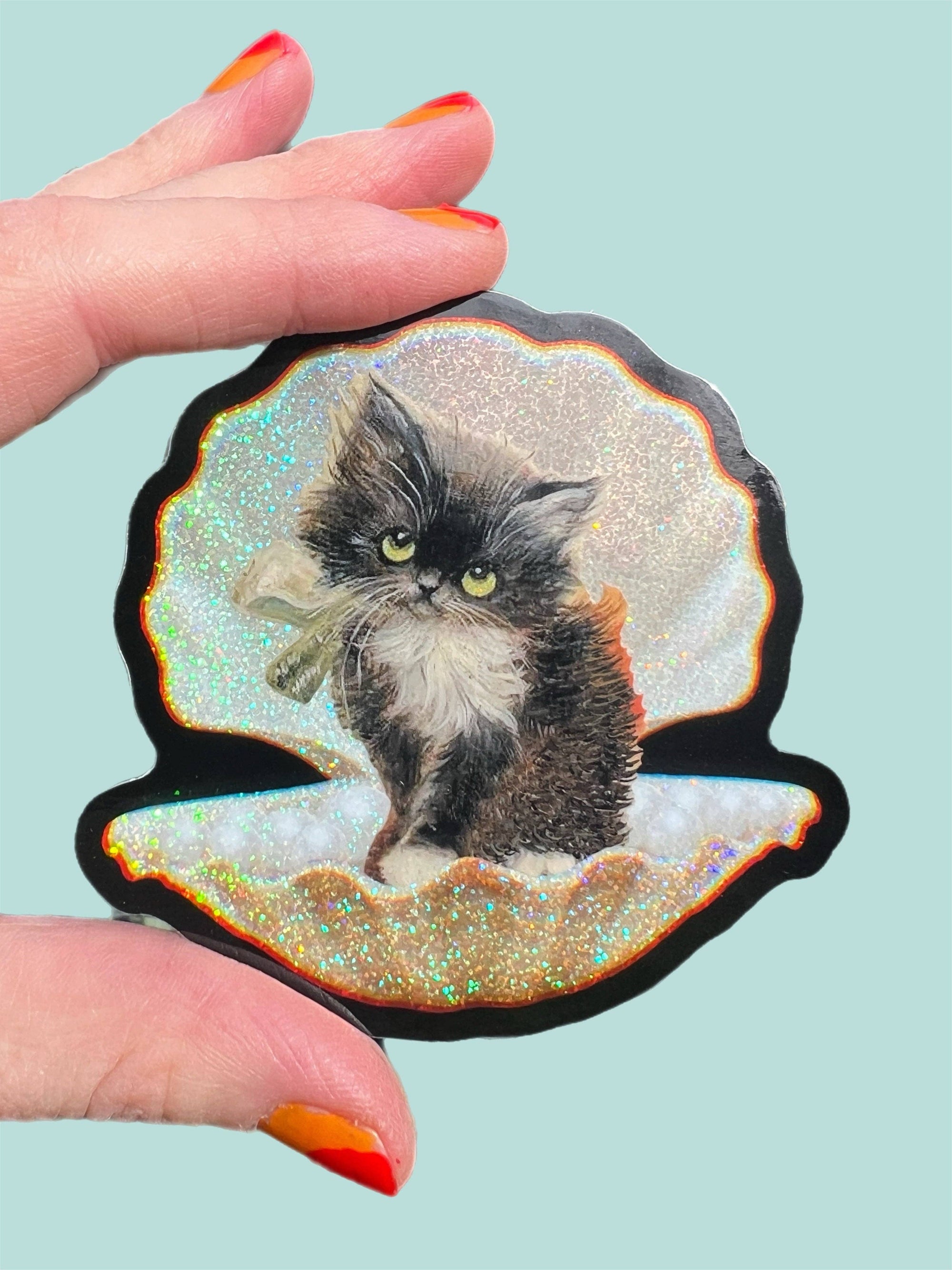Tuxedo Kitty in Seashell Sticker