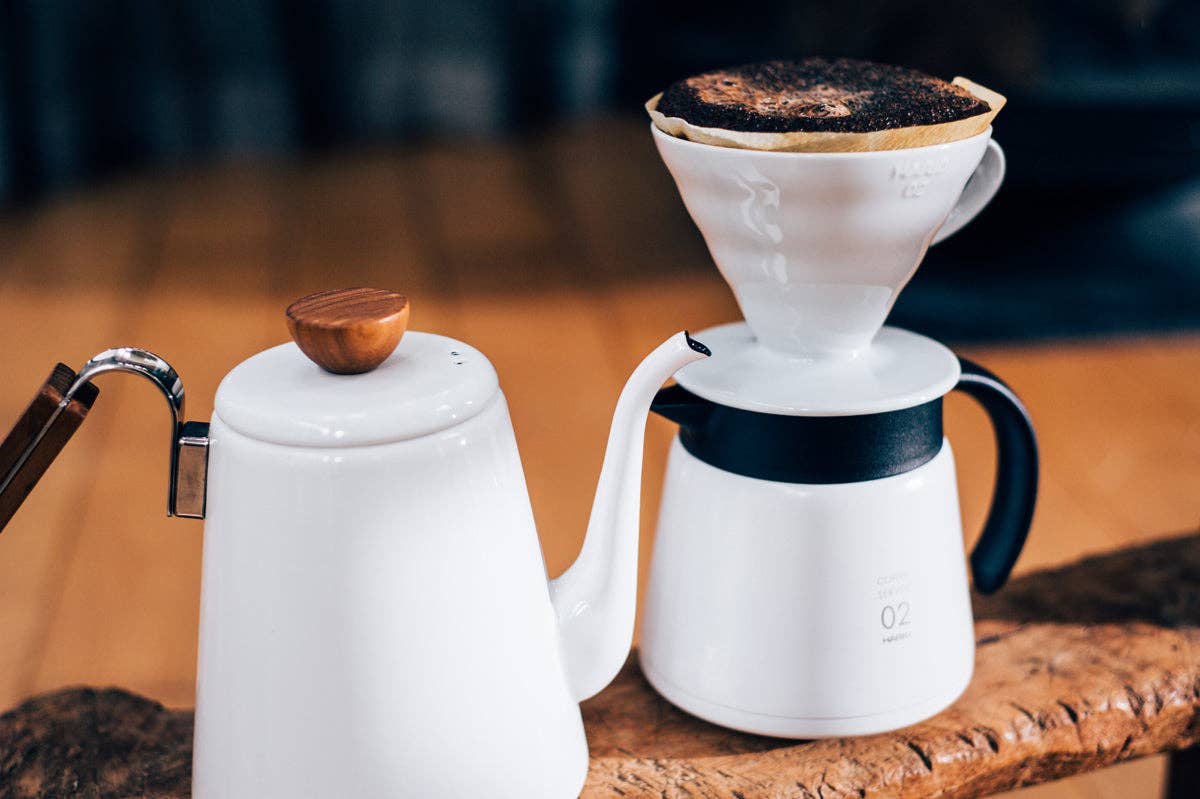 HARIO - V60 Wood Drip Kettle - 1200mL - Silver
