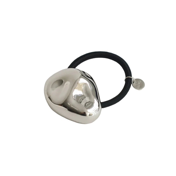 nar'sha Large Pebble-Shaped Metal Hair Tie Silver
