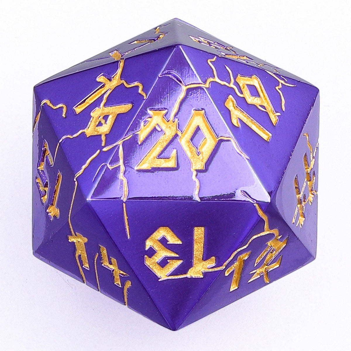 Hymgho Premium Dice - Barbarian 35mm Single D20 Spin Down - Purple and gold