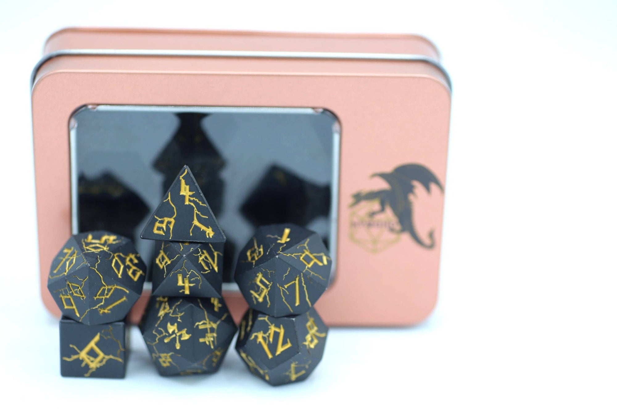 Metal Dice Set - Matte Black with Gold