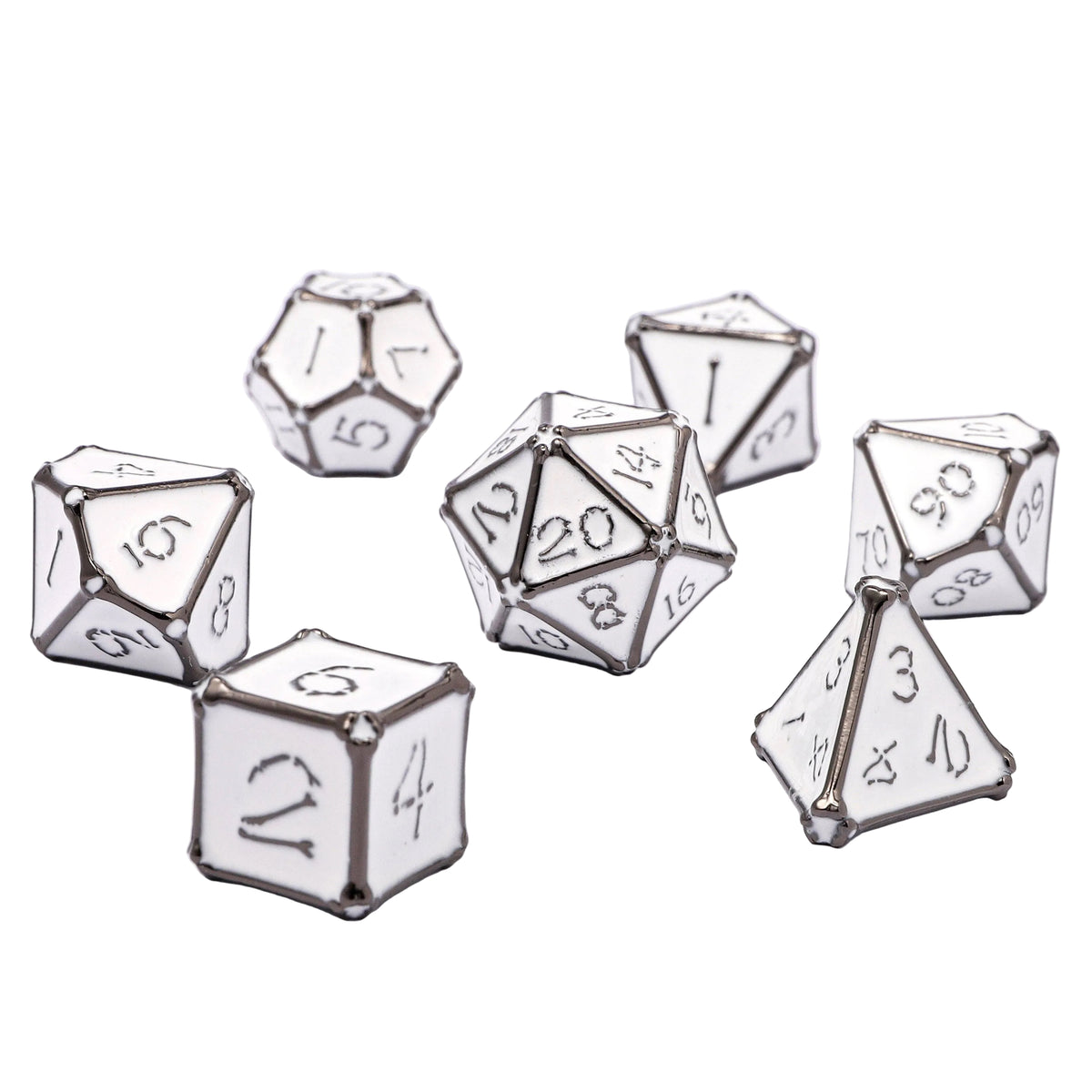 Bone Collector Solid Metal Dice Set - Gunmetal with White