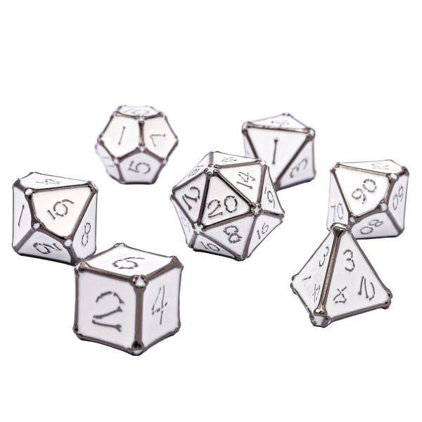Bone Collector Solid Metal Dice Set - Gunmetal with White