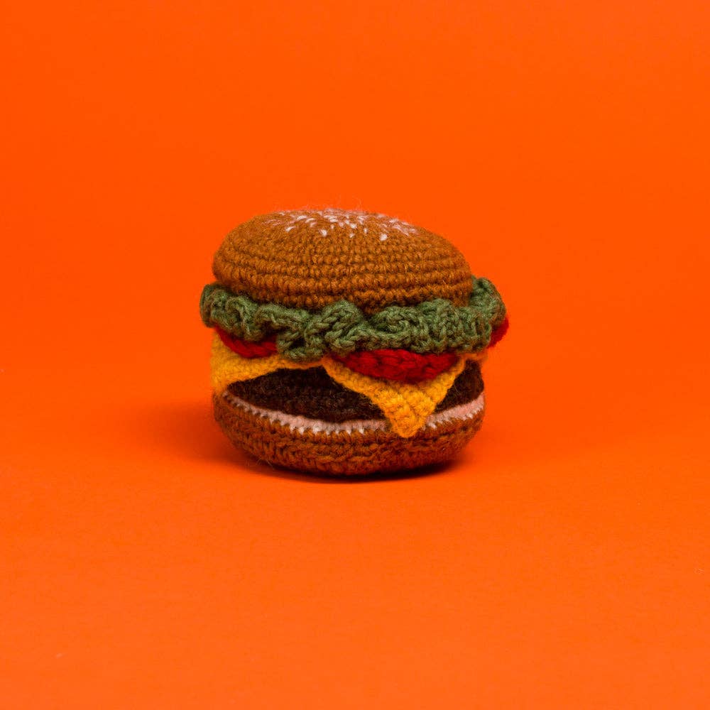 Ware of the Dog - Hand Knit Wool Dog Toy - Hamburger