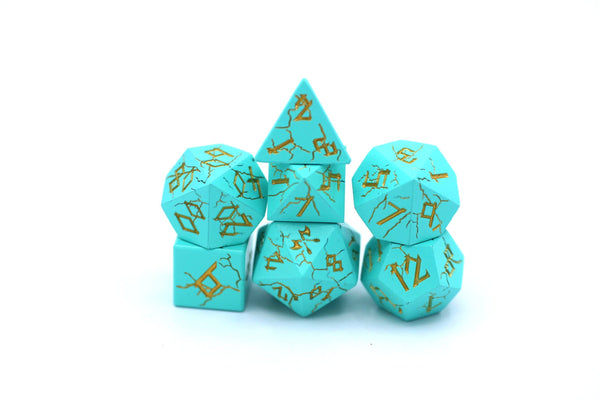 Turquoise with Silver Solid Metal Barbarian Dice Set