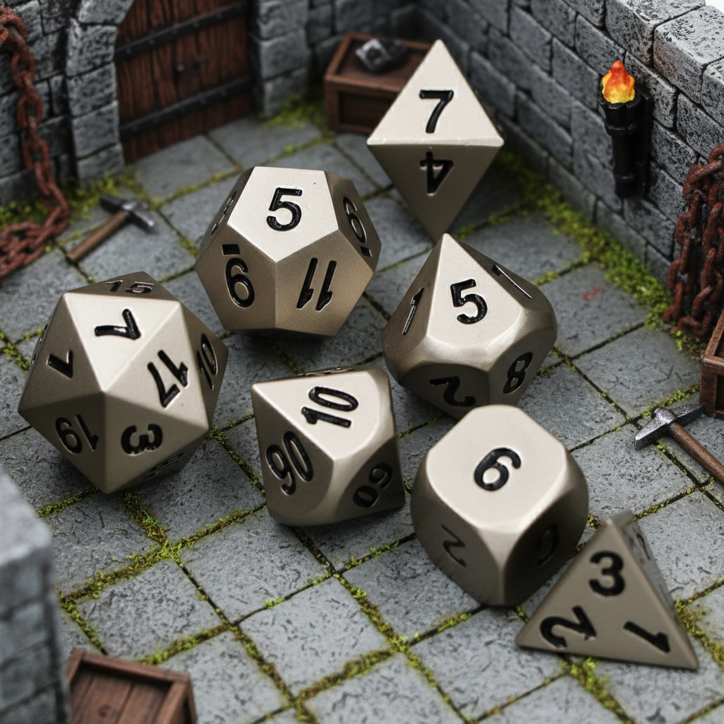 Moonlight Silver Forged Metal Dice Set