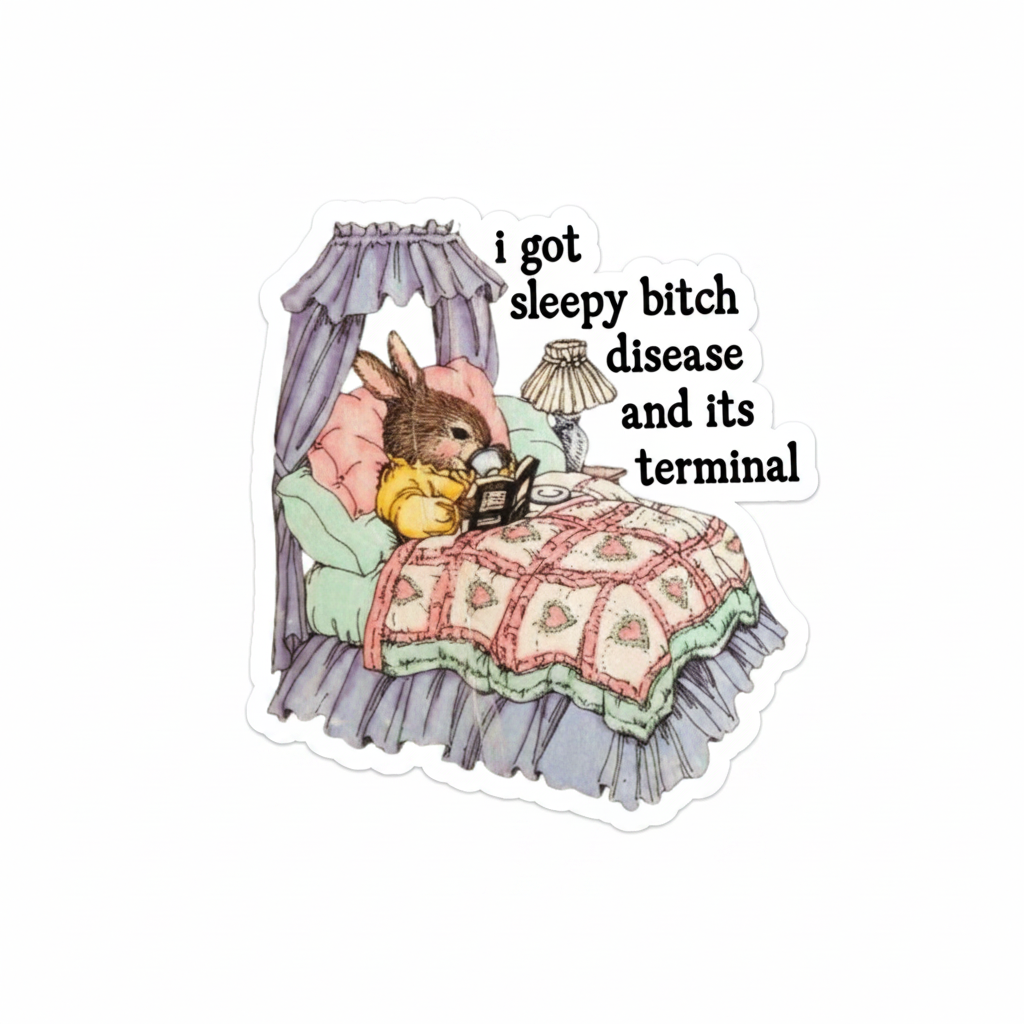 Sleepy Bitch Disease Sticker, Funny Vintage Illustration: 3”