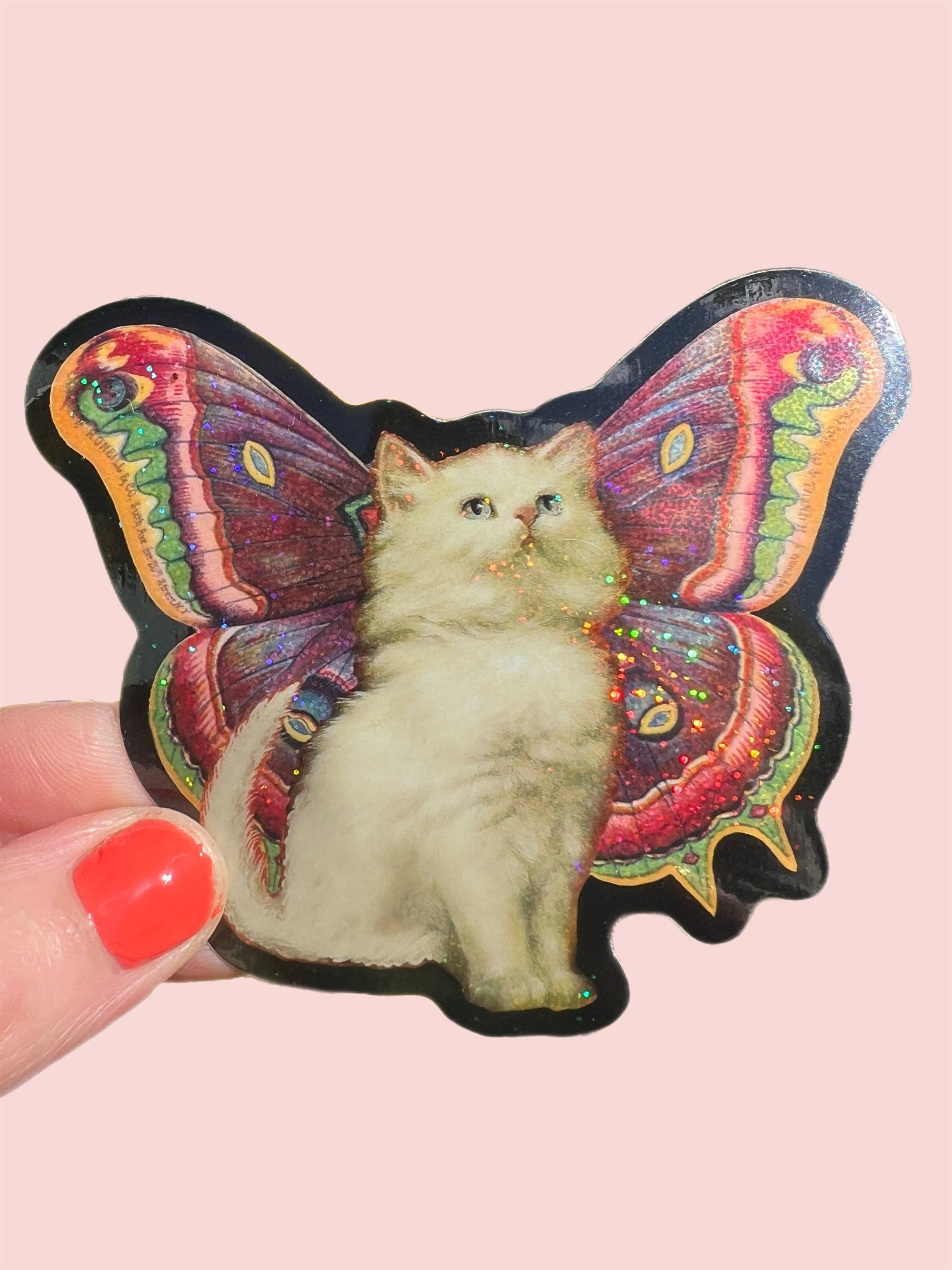 Cat Butterfly - Glitter STICKER