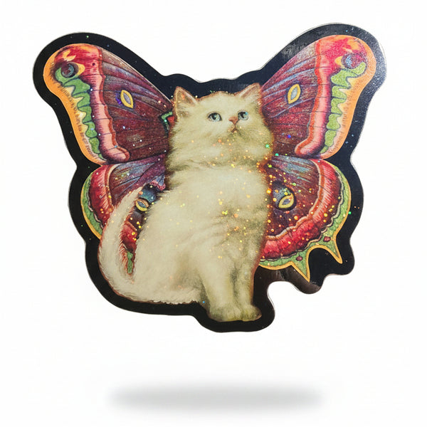 Cat Butterfly - Glitter Sticker
