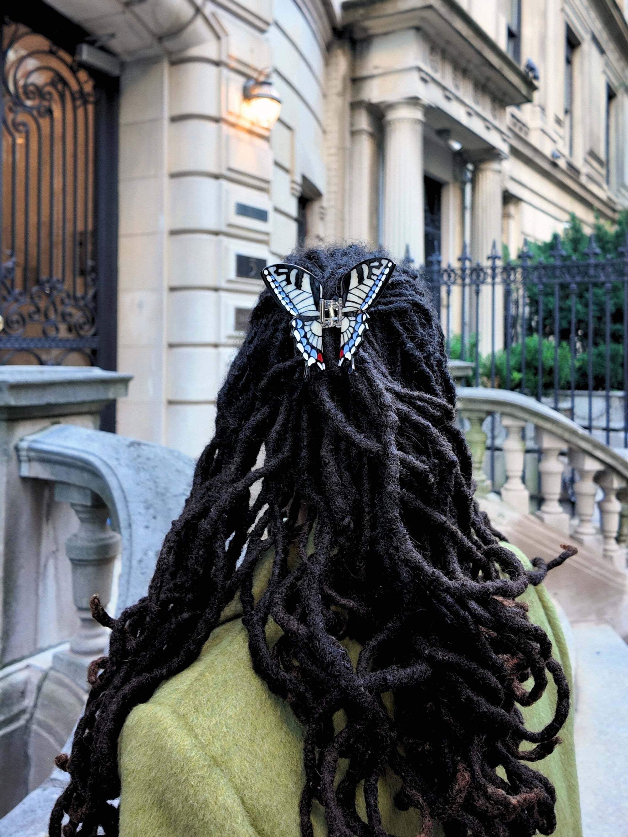 Solar Eclipse - Hand-Painted Swallowtail Butterfly Claw Hair Clip - White