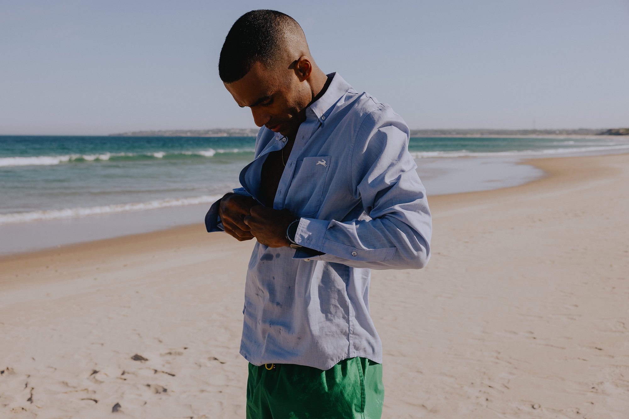 Tracksmith - Run Cannonball Linen Popover - Cloud Blue