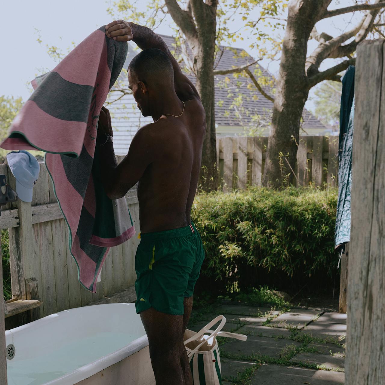Tracksmith - RCR Beach Towel - Greener Pastures/Ivory Stripe