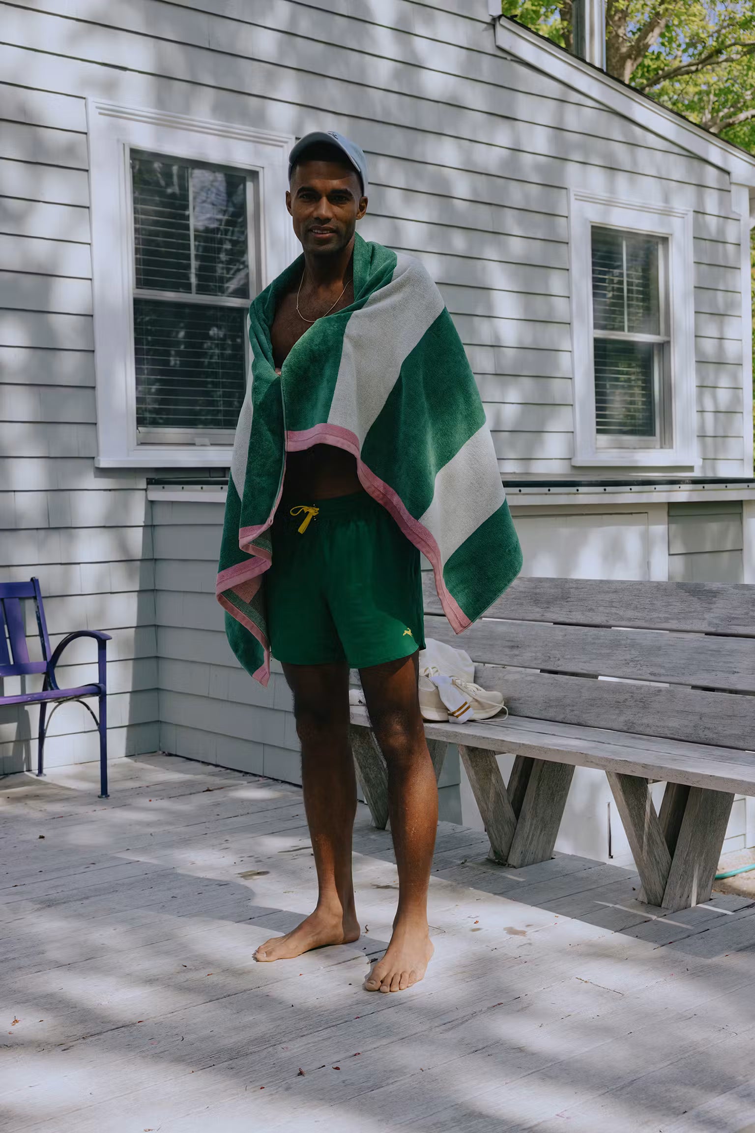 Tracksmith - RCR Beach Towel - Greener Pastures/Ivory Stripe