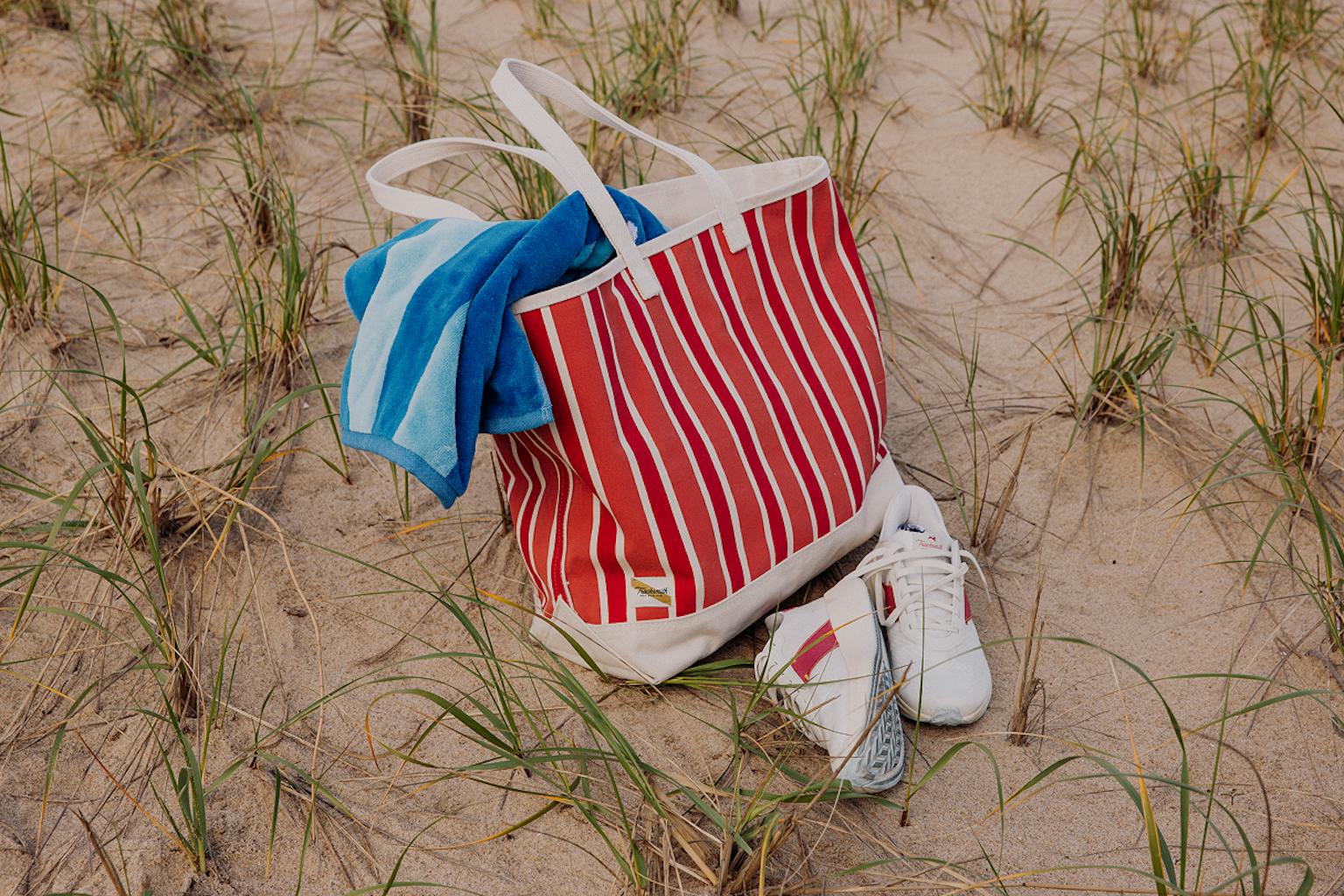 Tracksmith - Run Cannonball Run Tote - Ivory/Faded Rose/Red