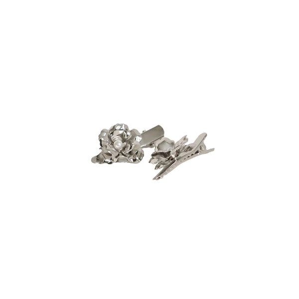 nar'sha - Metal Flower Hair Clips Set - Silver
