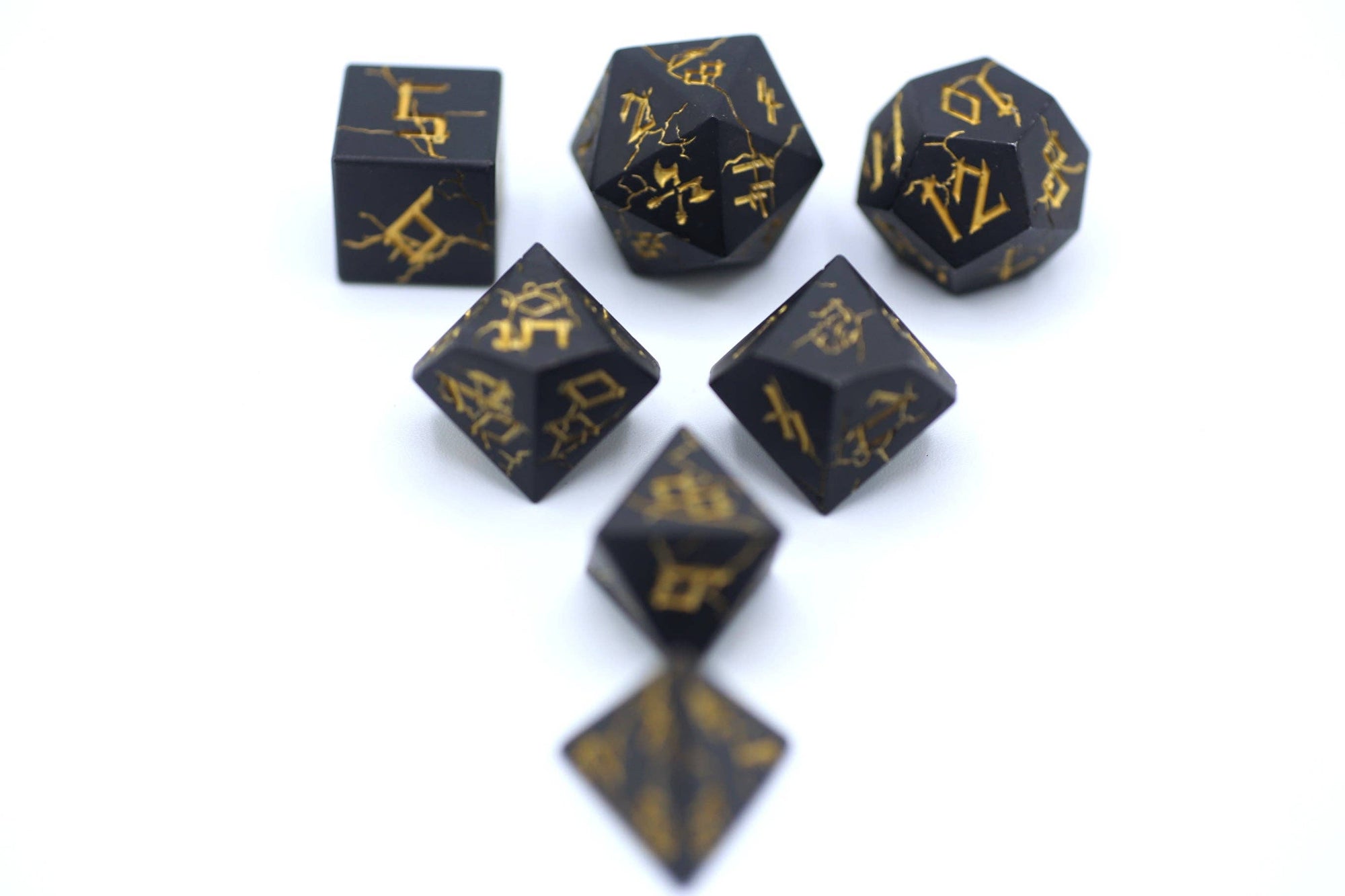 Metal Dice Set - Matte Black with Gold