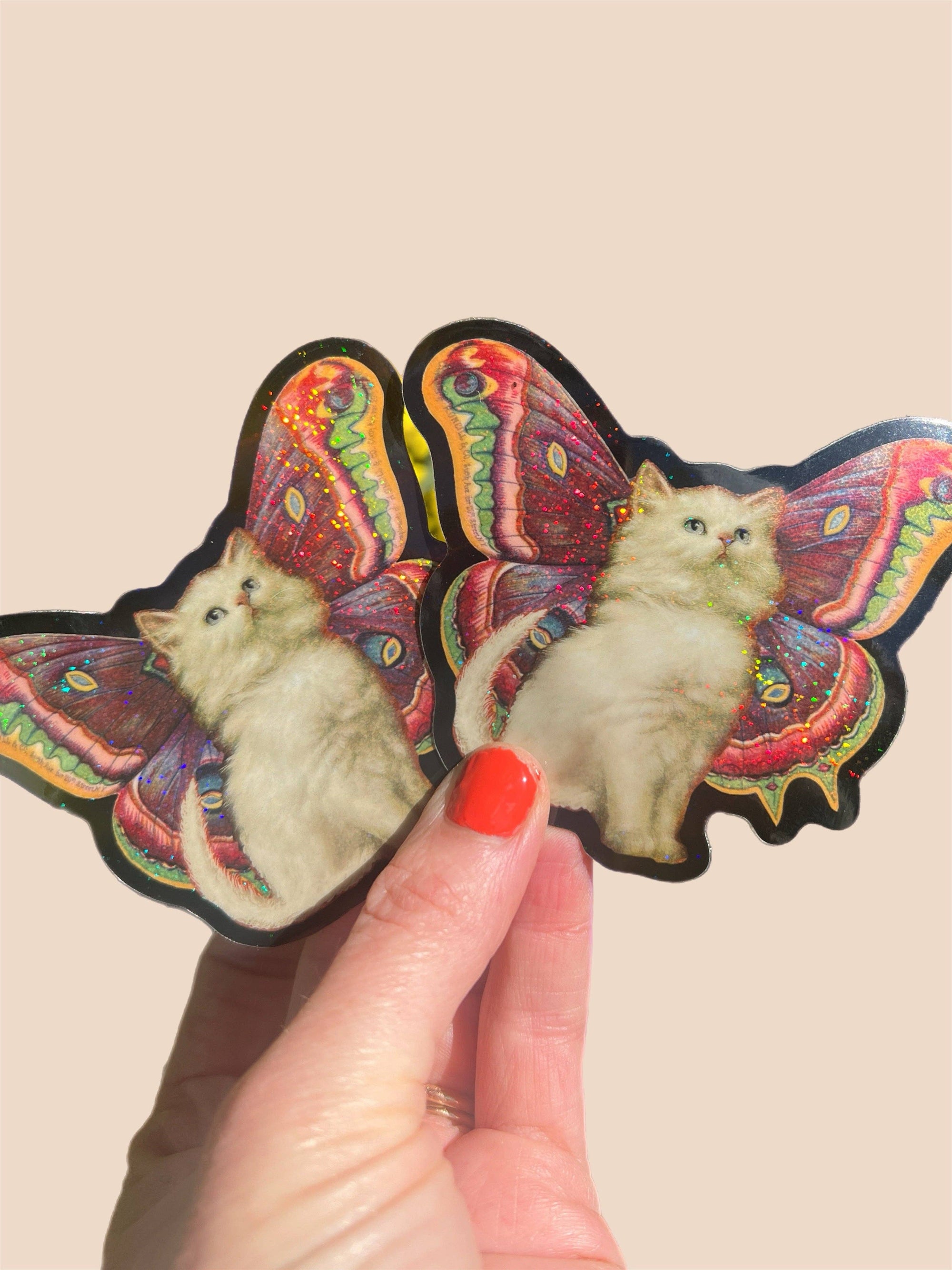 Cat Butterfly - Glitter STICKER