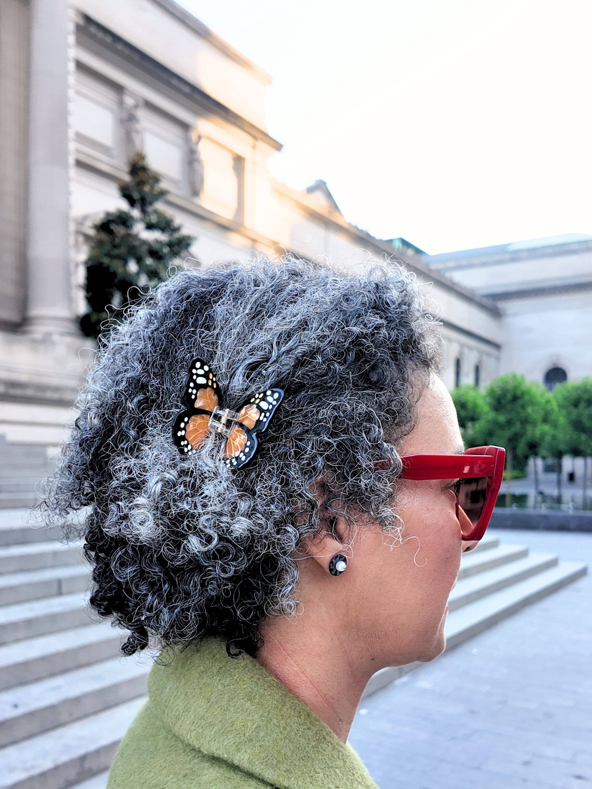 Solar Eclipse - Hand-painted Mini Monarch Claw Hair Clip - Orange