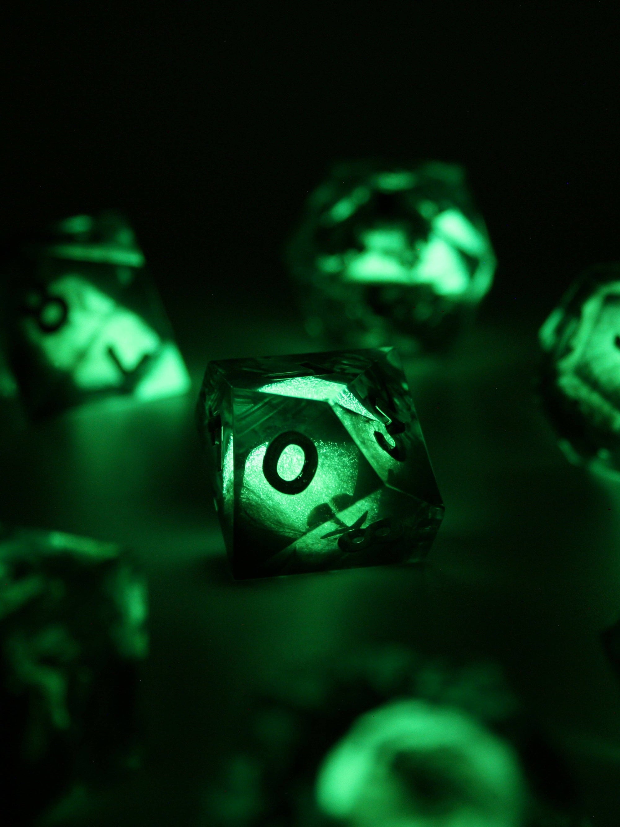 RPG DICE SET - GLOW IN THE DARK - MIDNIGHT EMERALD - Space Camp