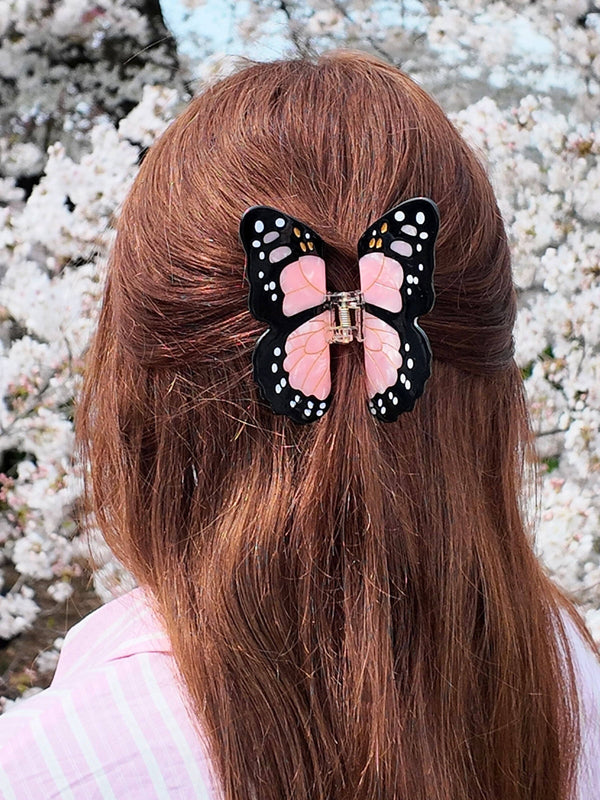 Solar Eclipse - Claw Hair Clip - Monarch Butterfly - Pink