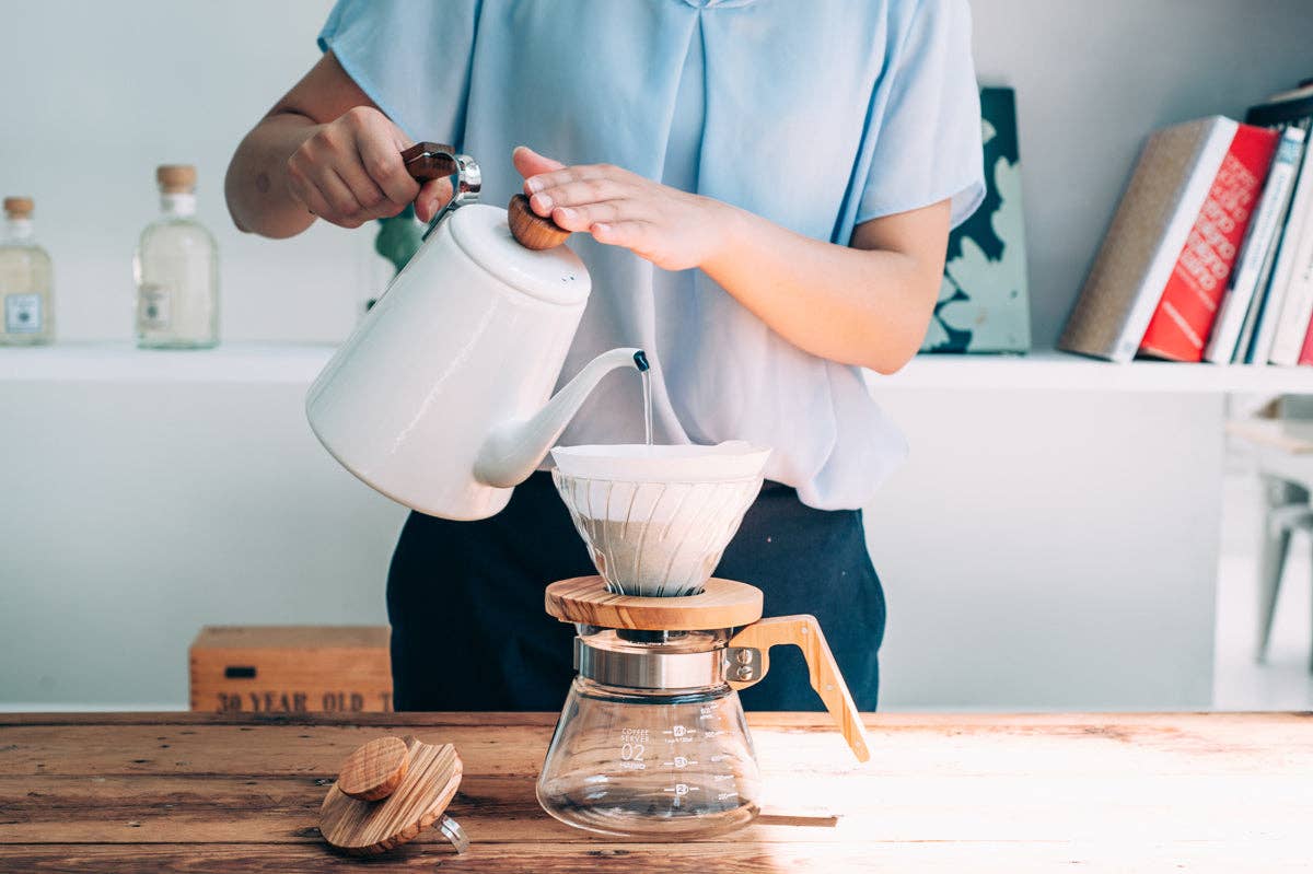 HARIO - V60 Wood Drip Kettle - 1200mL - Silver