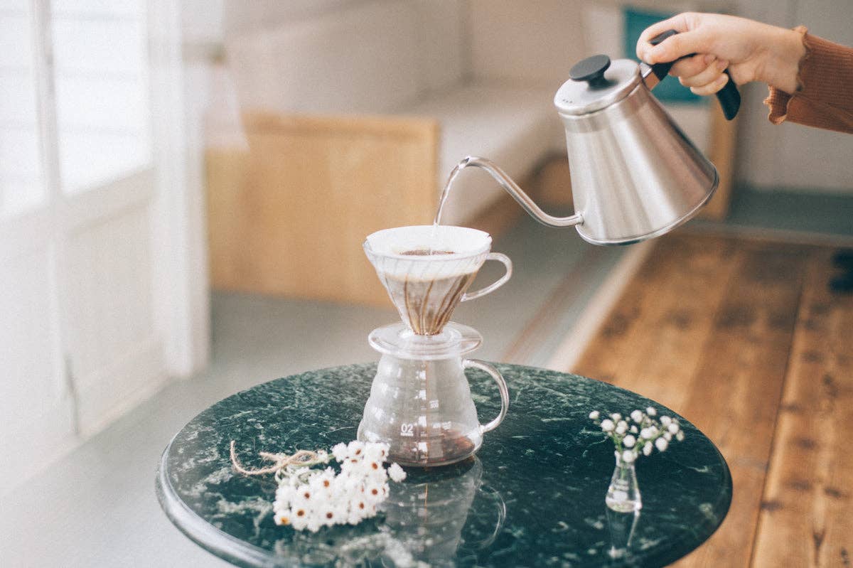 HARIO - V60 Wood Drip Kettle - 1200mL - Silver