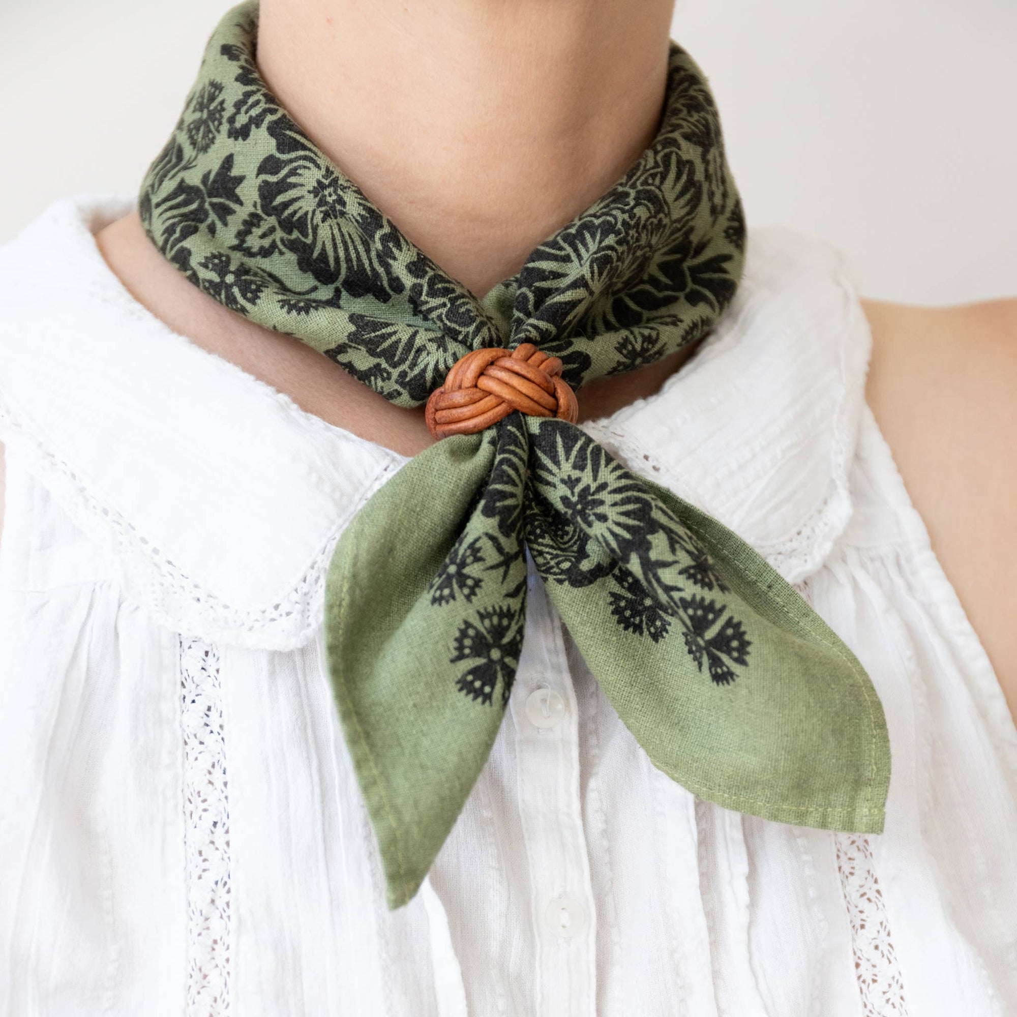 Natural Dye Silk Bandana | Grass Green | Blossom