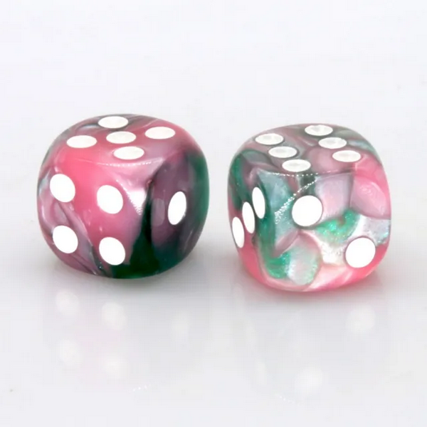 D6 Dice Set - 12 piece - Pink and Green Pearlescent