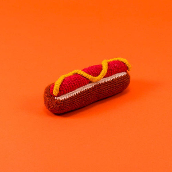 Ware of the Dog - Hand Knit Wool Dog Toy - Hot Dog