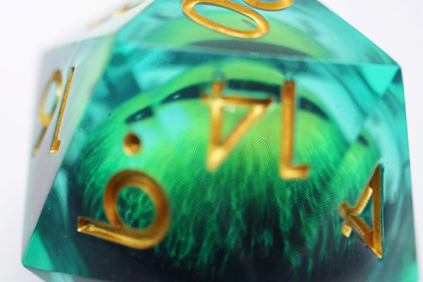 35mm Moving Eye D20 Dice - Green Cyclops Eye