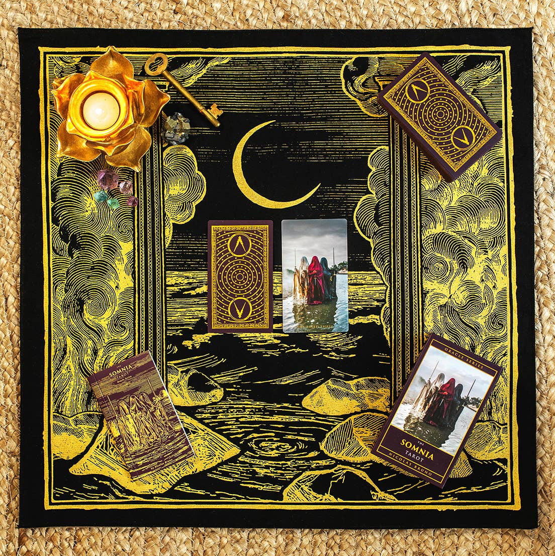 The Somnia Tarot Altar Cloth - "The Priestess" - Midnight Black