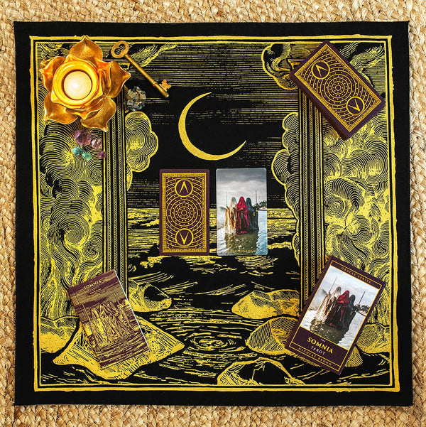 The Somnia Tarot Altar Cloth - "The Priestess" - Midnight Black