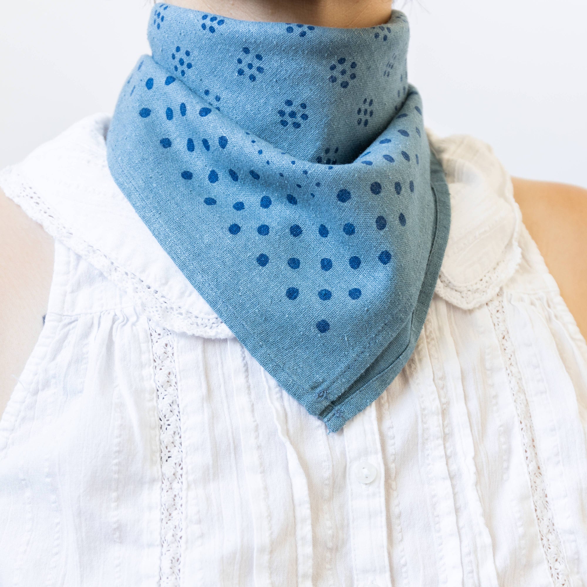 Natural Dye Silk Bandana | Indigo | Dot