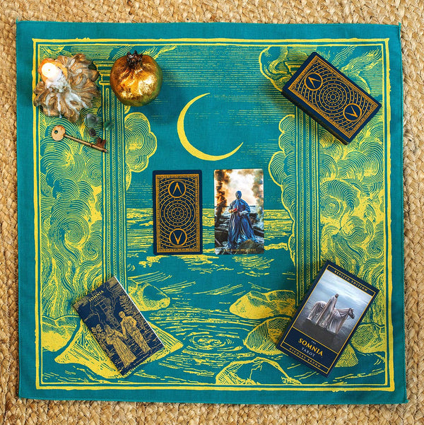 The Somnia Tarot Altar Cloth - "The Priestess" - Teal