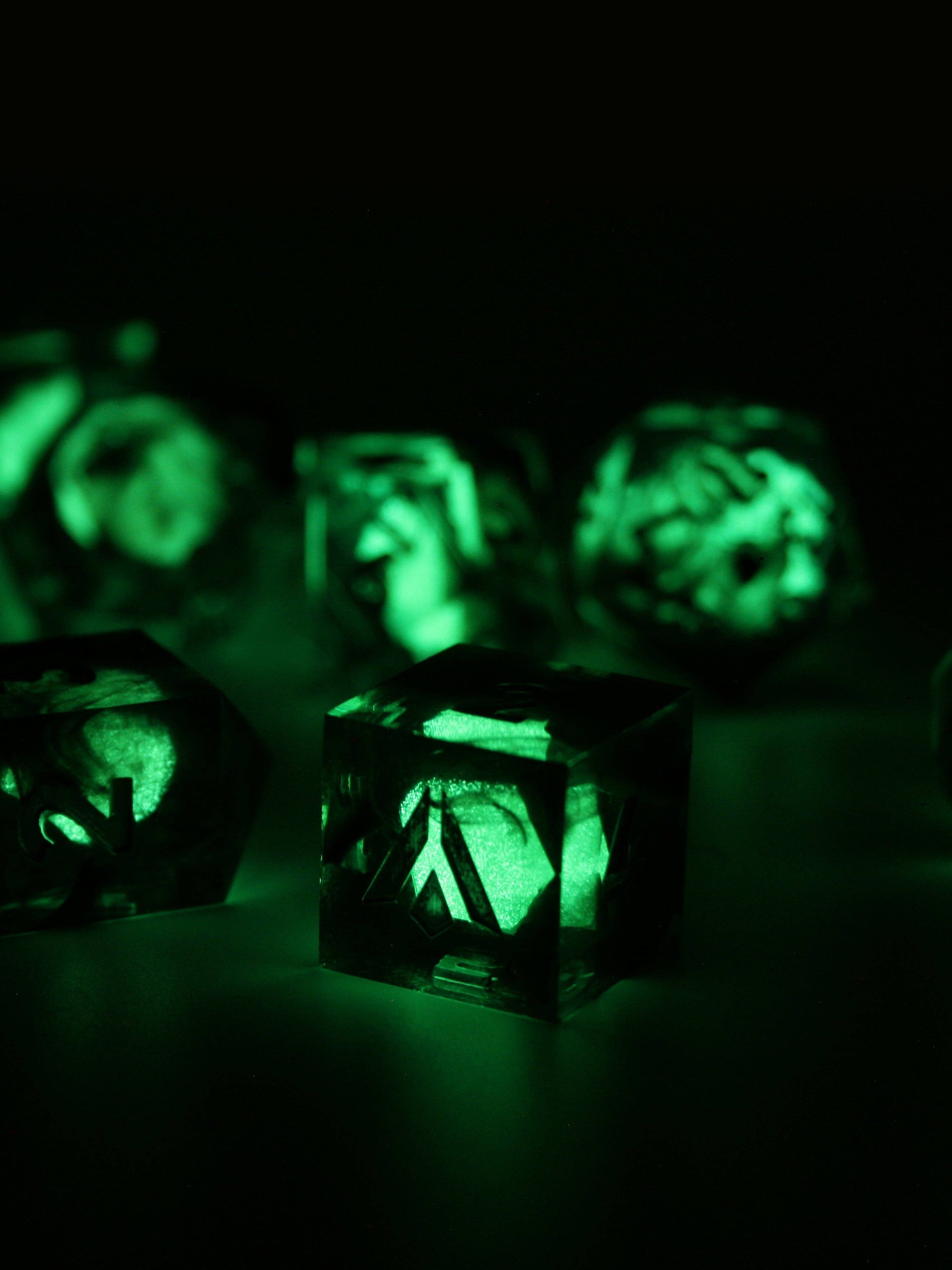 RPG DICE SET - GLOW IN THE DARK - MIDNIGHT EMERALD - Space Camp