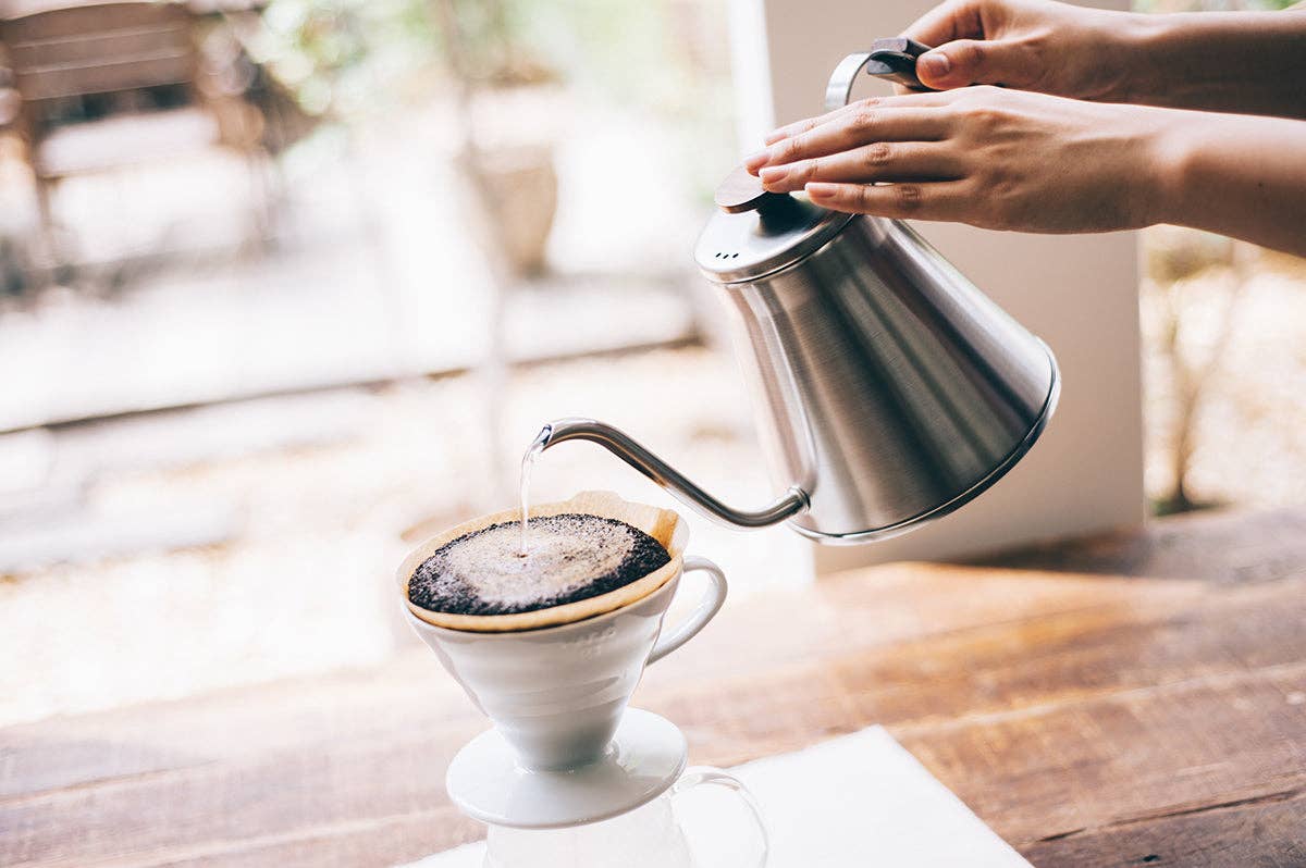 HARIO - V60 Wood Drip Kettle - 1200mL - Silver