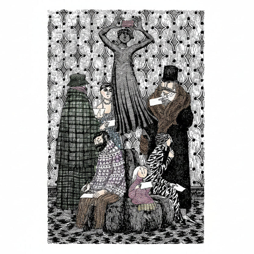Pomegranate - Group on Sofa Notecard - Edward Gorey