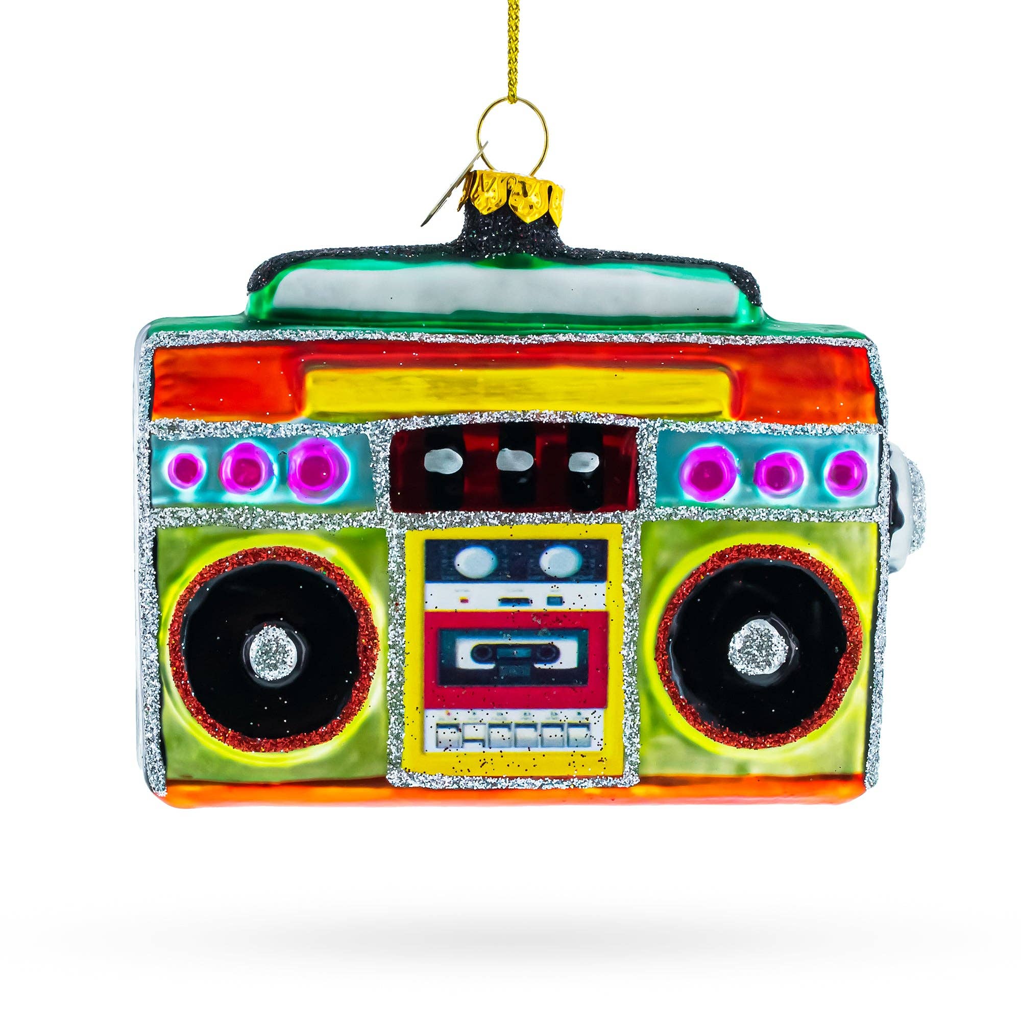 Vintage-Inspired Cassette Player Boombox  Glass Ornament