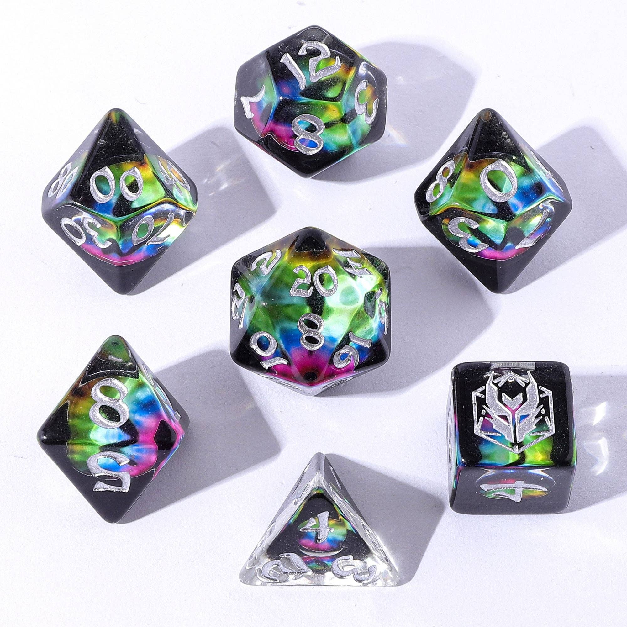 Wyrmforged Rollers - Rounded Resin Polyhedral Dice Set - Chromatic Dragon Eye at Space Camp in Portland, Oregon