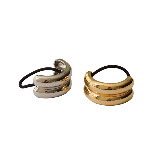 nar'sha - Wide Double Arch Metal Hair Tie - Silver