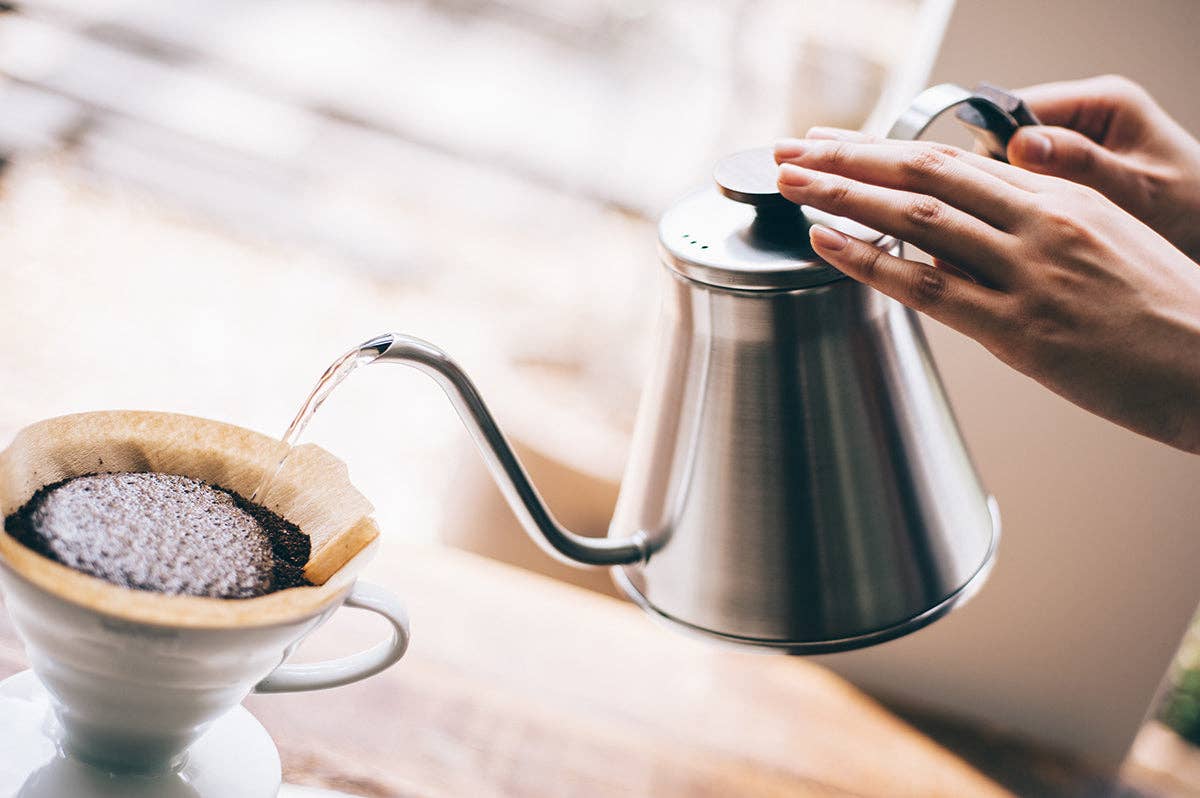 HARIO - V60 Wood Drip Kettle - 1200mL - Silver