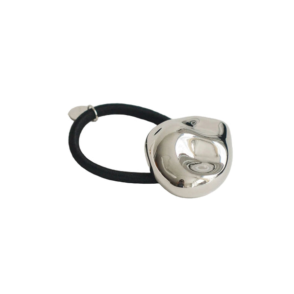 nar'sha Large Pebble-Shaped Metal Hair Tie Silver

