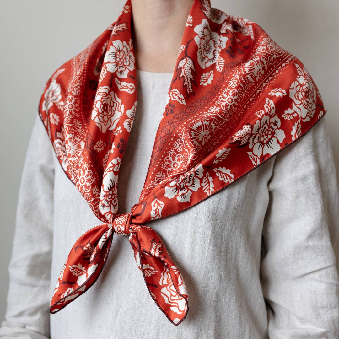 Silk Twill Scarf - Rosey in Red Hot