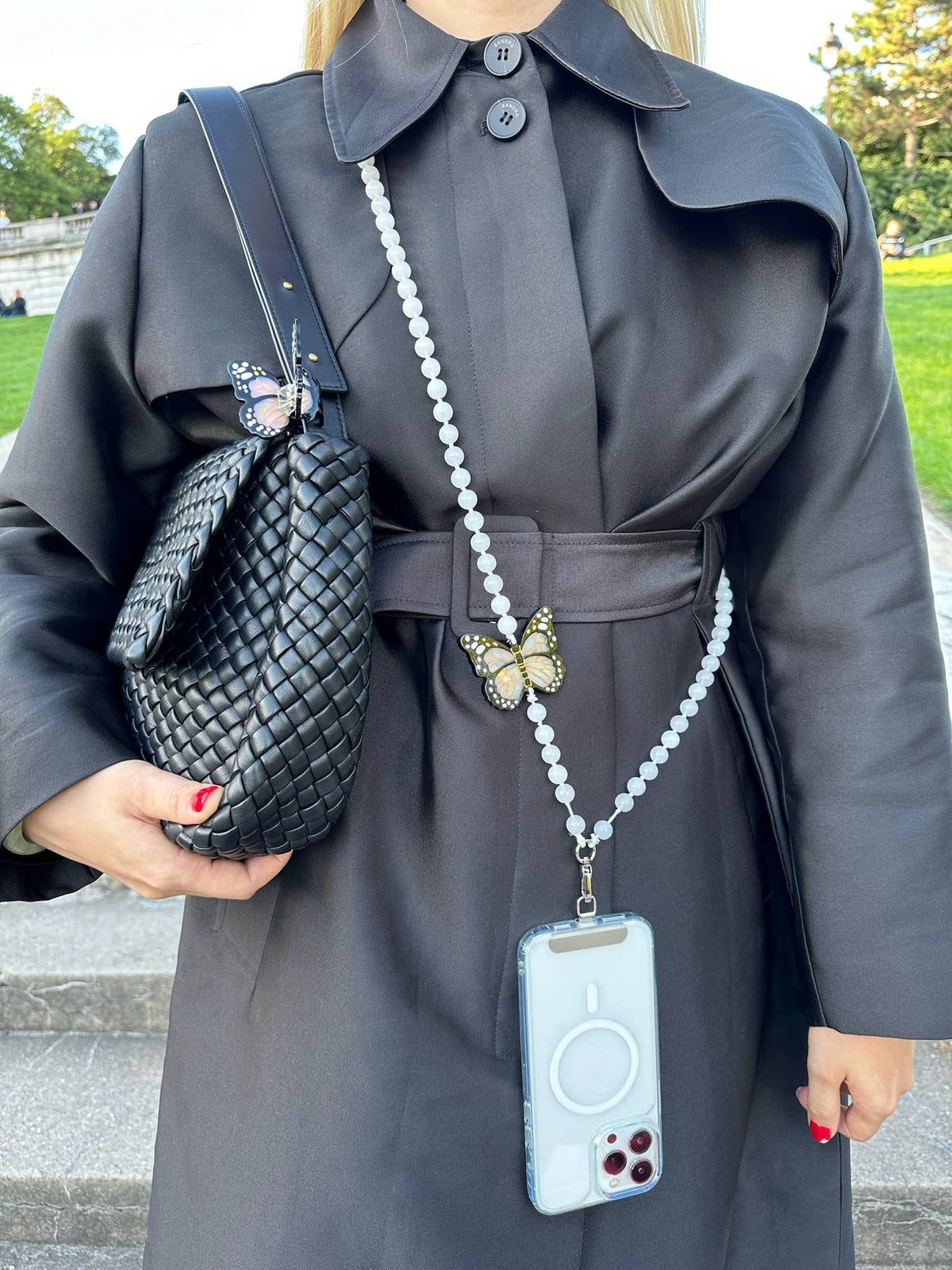 Solar Eclipse - Crossbody Phone Chain - Monarch Butterfly - White