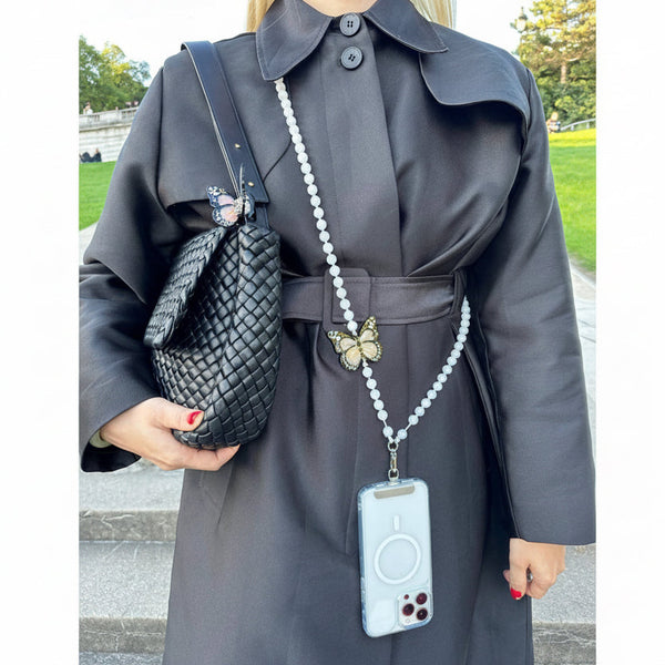 Solar Eclipse - Crossbody Phone Chain - Monarch Butterfly - White