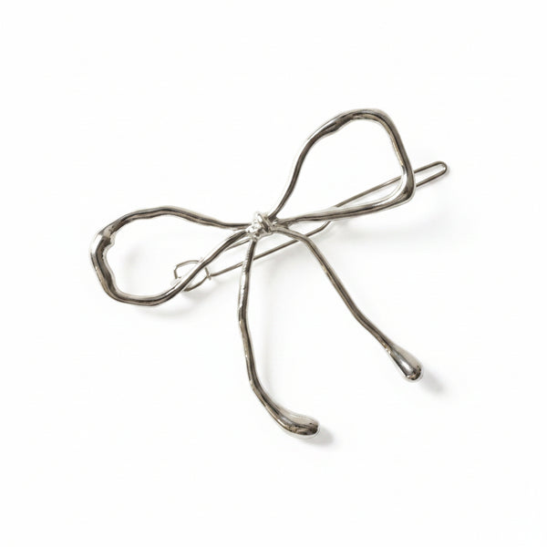 nar'sha - Metal Bow Barrette Hair Clip - Silver
