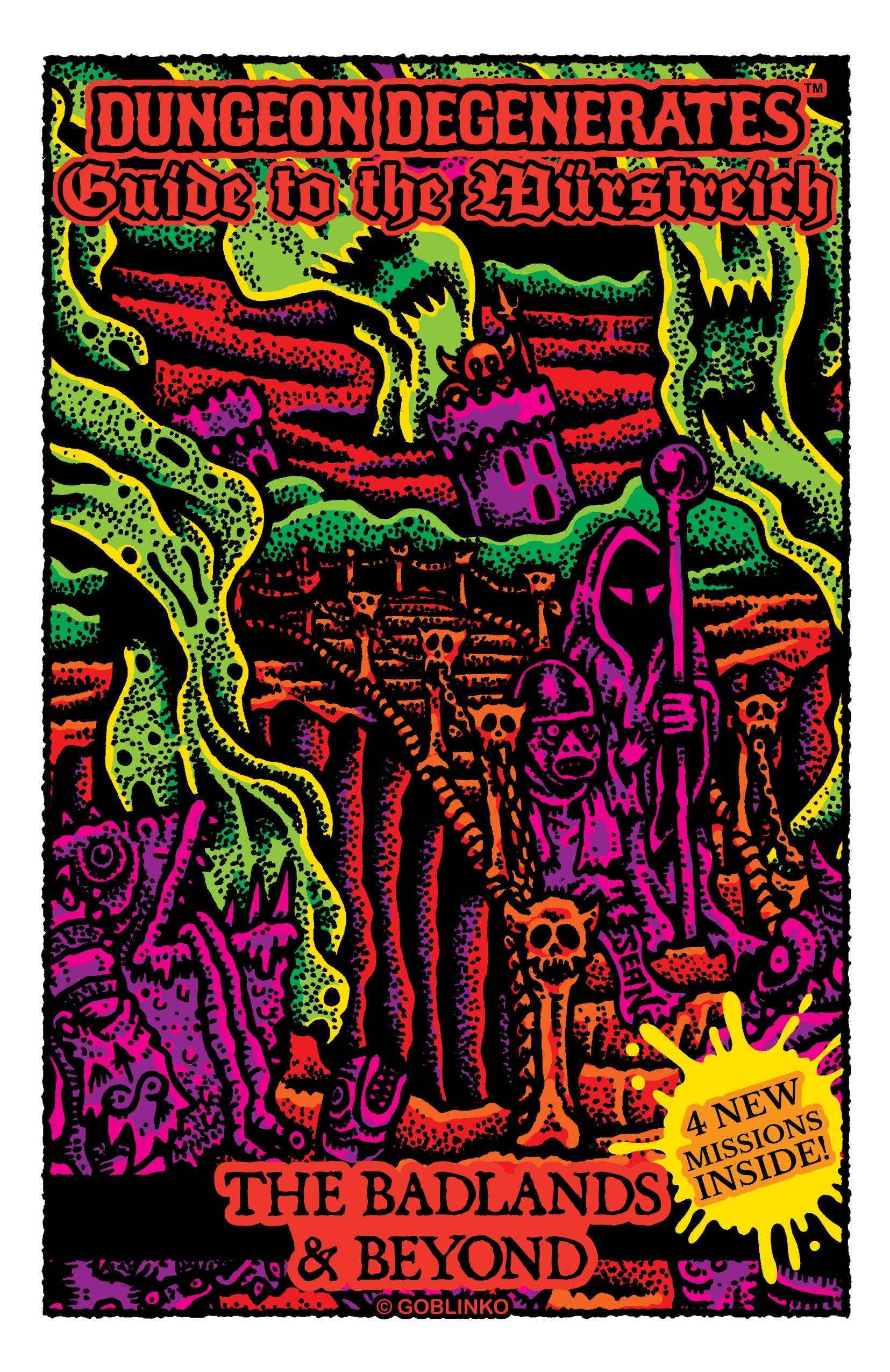 Colorful book cover of 'Dungeon Degenerates: Guide to the Wärstlich' with fantasy-themed illustrations.