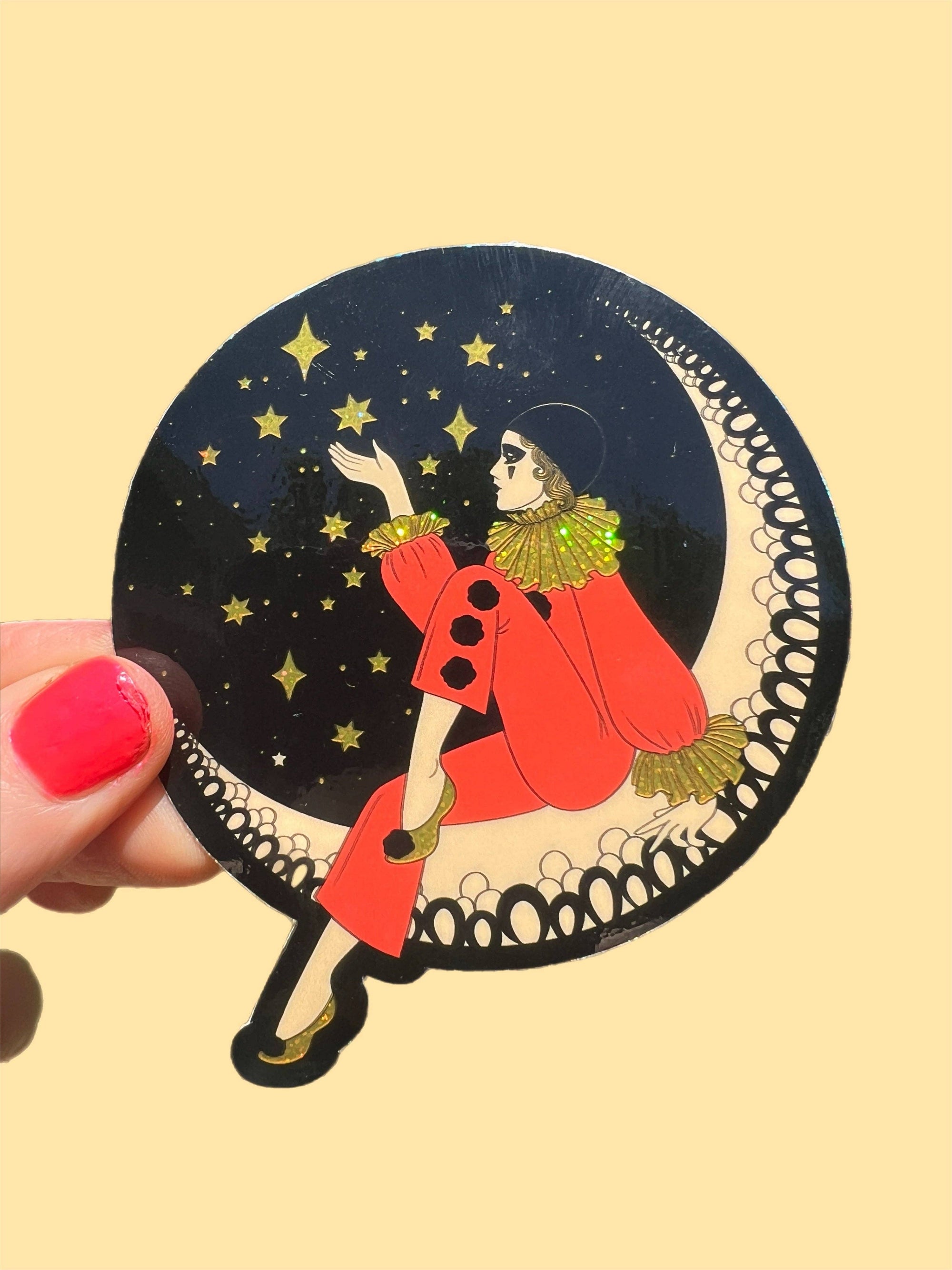 Pierrot Clown on the Moon - Sticker