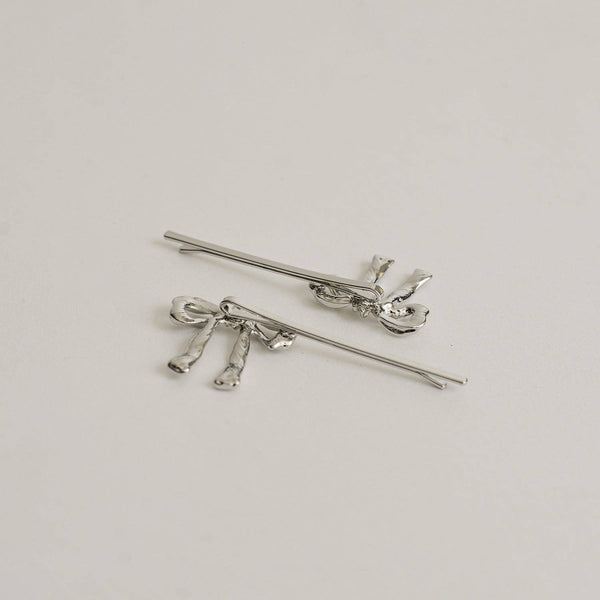 nar'sha Ribbon Metal Hair Bobby Pins Silver

